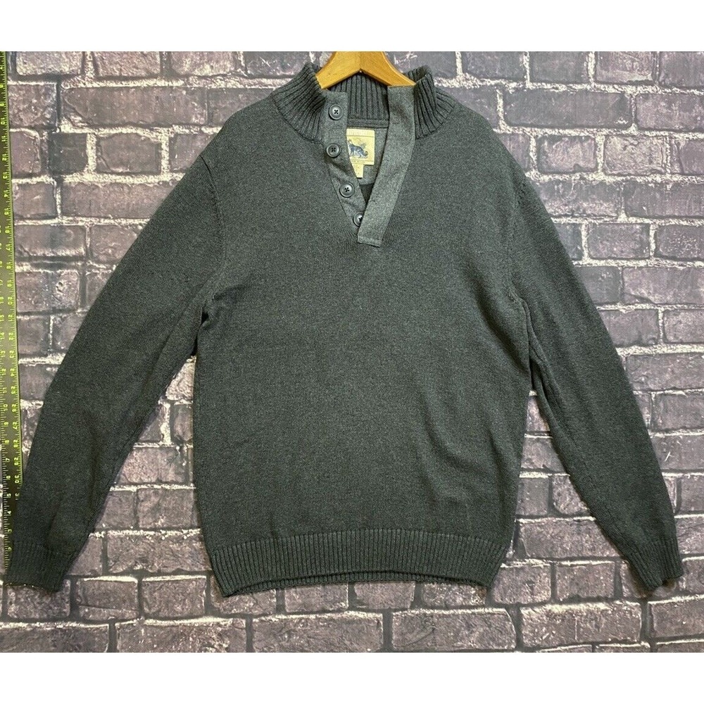 Refectory Mens M Gray‎ Mock Neck Button Placket Henley Sweater British Inspired